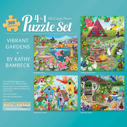 Vibrant Gardens 4-in-1 Multi-Pack 300 Large Piece Jigsaw Puzzle Set