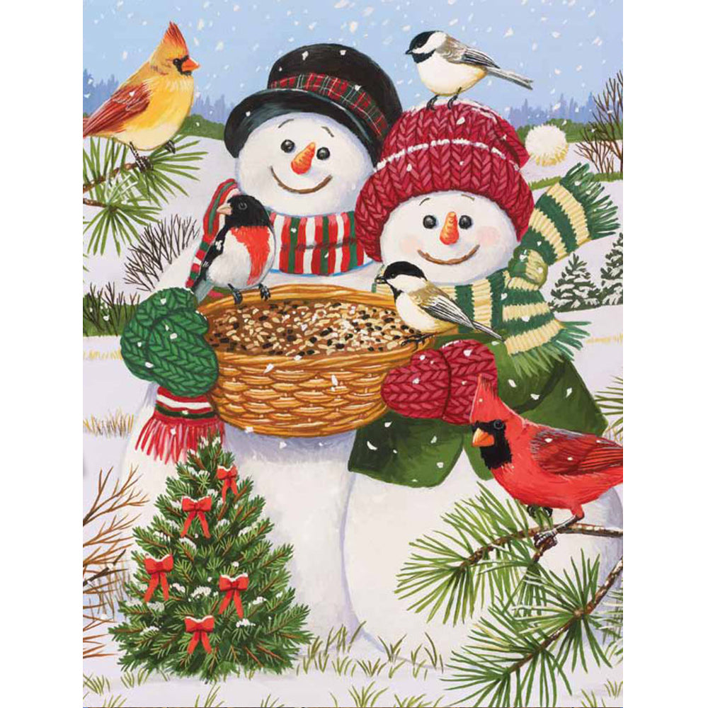 Snow Couple Feeding The Birds 100 Large Piece Jigsaw Puzzle