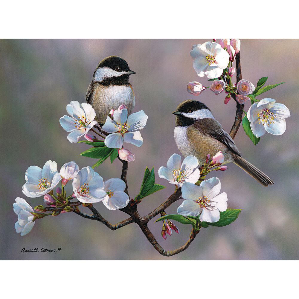 Cherry Blossom Chickadees 300 Large Piece Jigsaw Puzzle