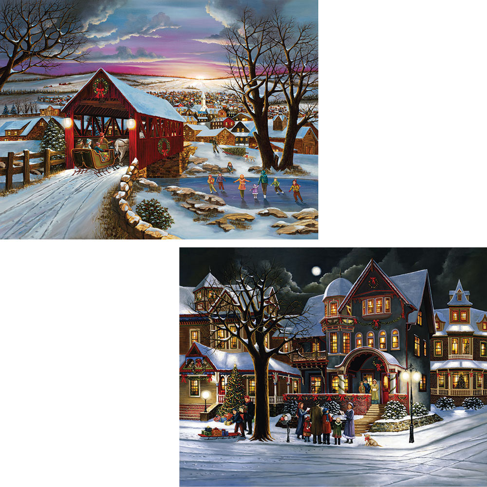 Set of 2:  Hargrove Christmas Joy 1000 Piece Jigsaw Puzzles