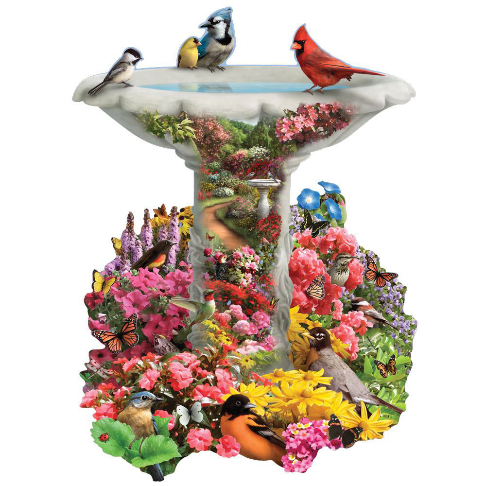 Birdbath Garden 300 Large Piece Shaped Jigsaw Puzzle