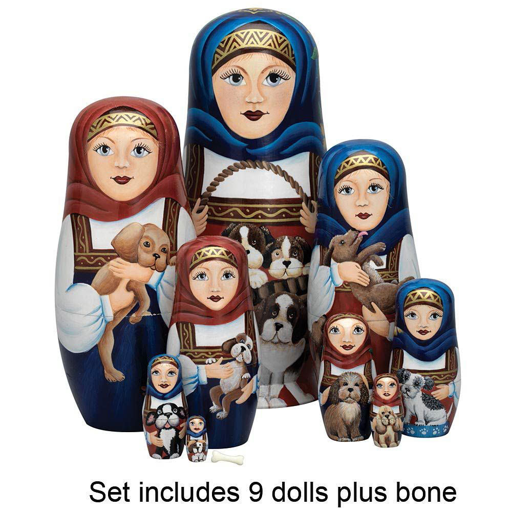 Set of All 10 Dolls : Nesting Dog Ladies