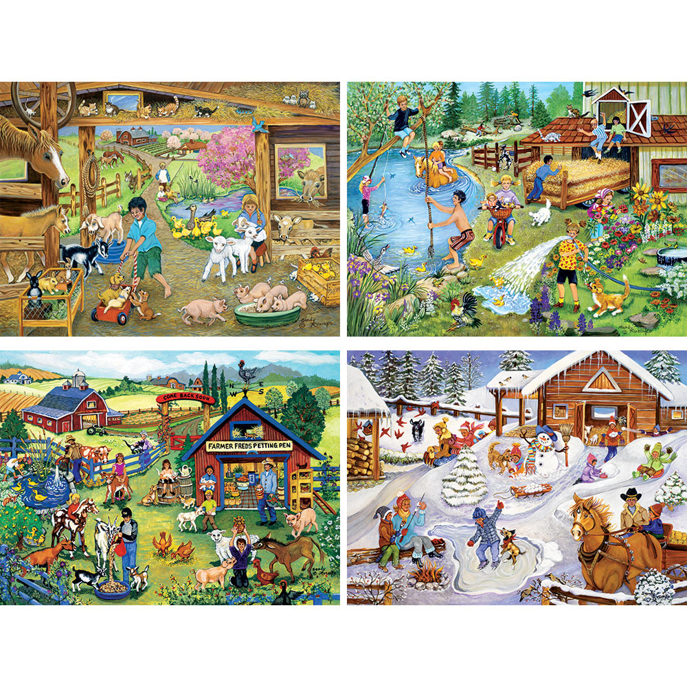 On The Farm 4-in-1 300 Large Piece Sandy Rusinko Jigsaw Puzzle Set