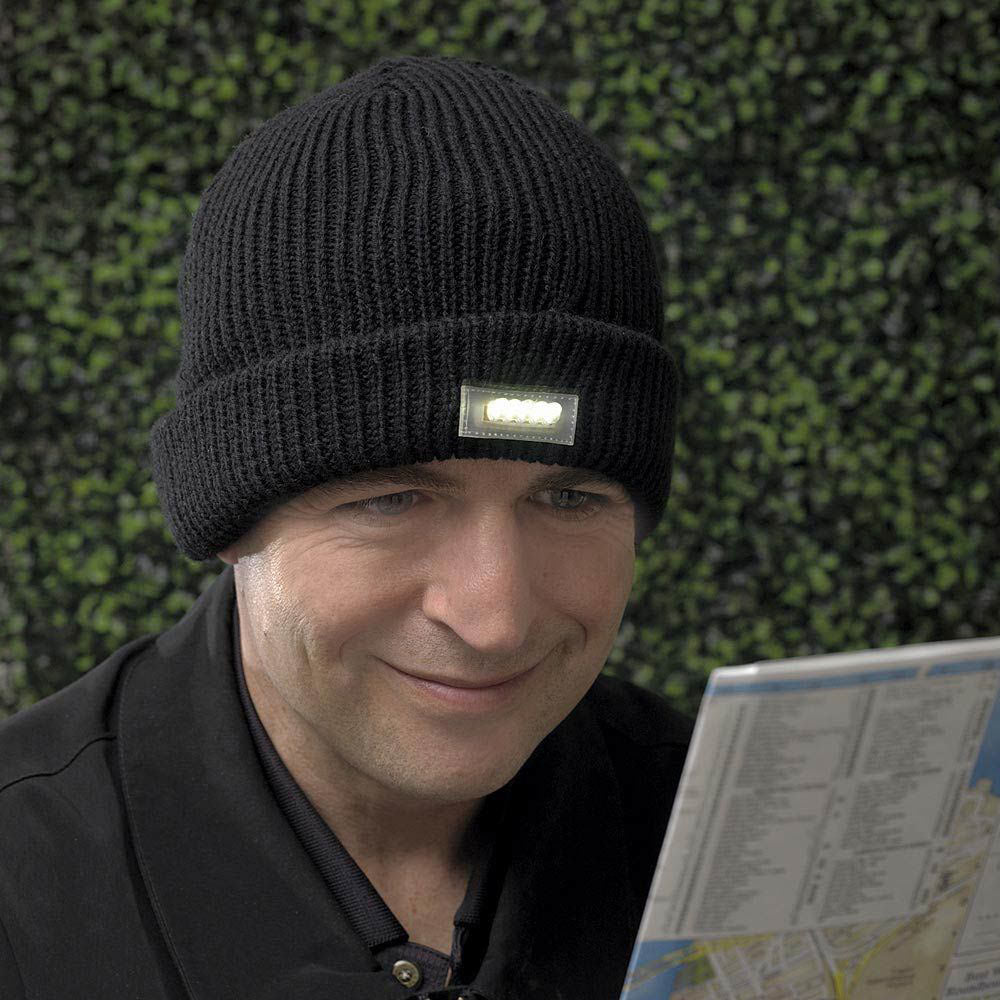 Knit Hat With Led Light -Black