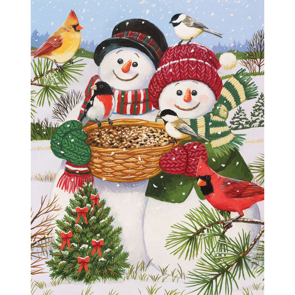 Snow Couple Feeding The Birds 50 Large Piece Jigsaw Puzzle