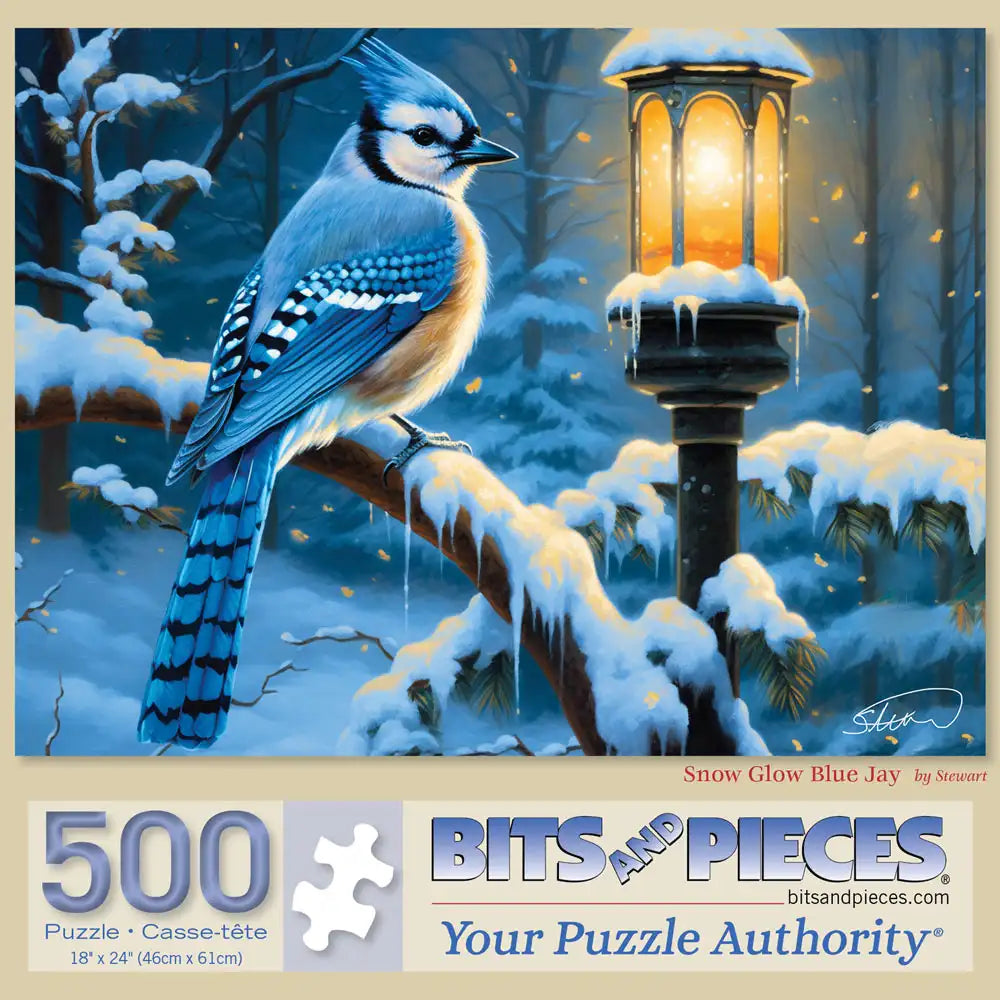 Snow Glow Blue Jay 500 Piece Jigsaw Puzzle 