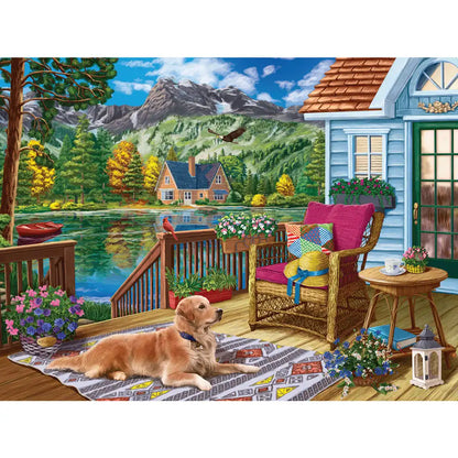 Terrace Near The Mountain Lake 300 Large Piece Jigsaw Puzzle