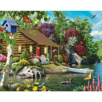 Cabin On The Lake 50 Large Piece Jigsaw Puzzle