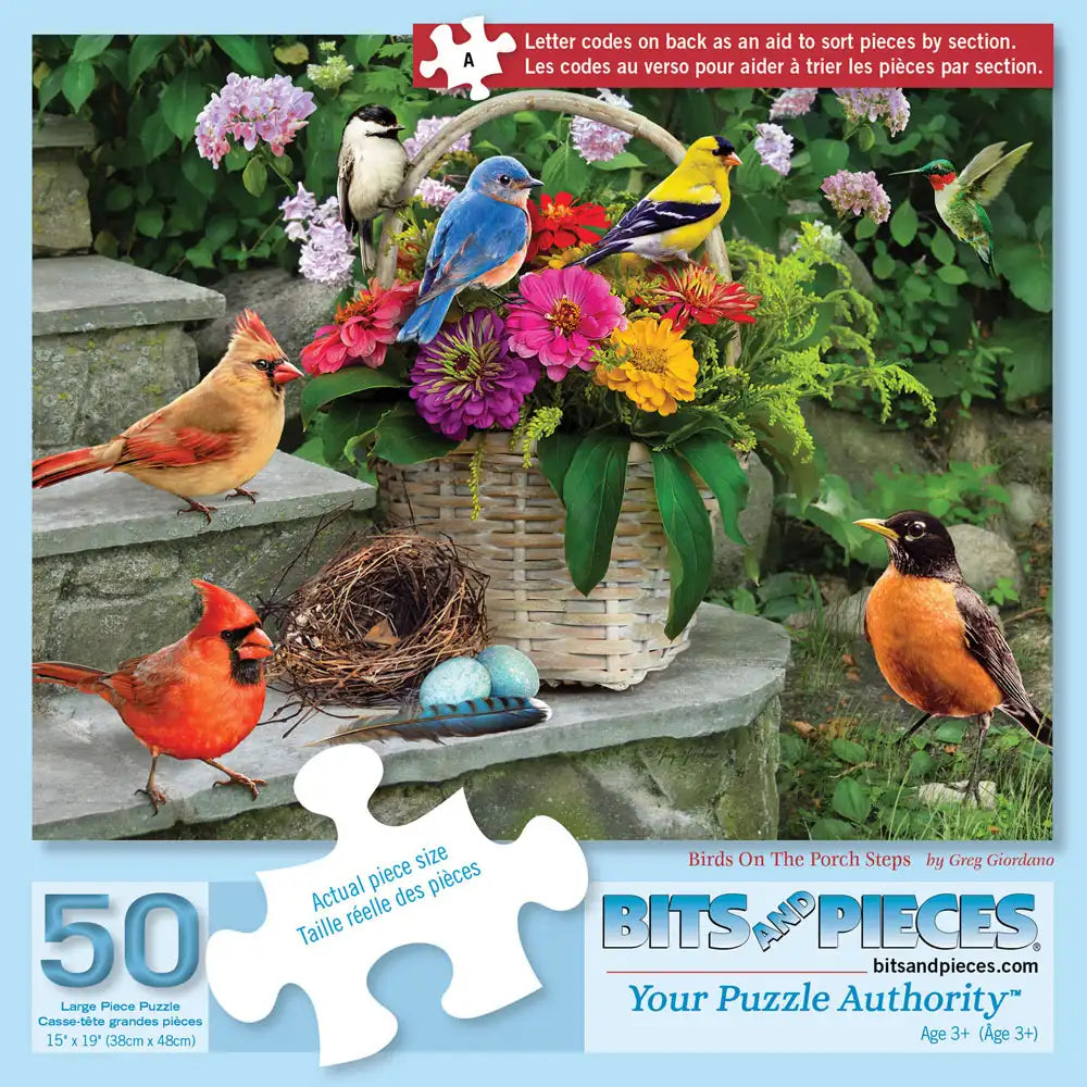 Birds On The Porch Steps 50 Large Piece Jigsaw Puzzle