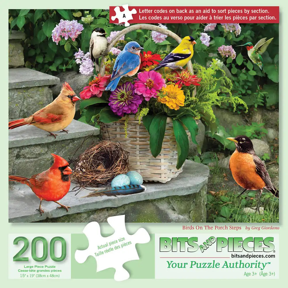 Birds On The Porch Steps 200 Large Piece Jigsaw Puzzle