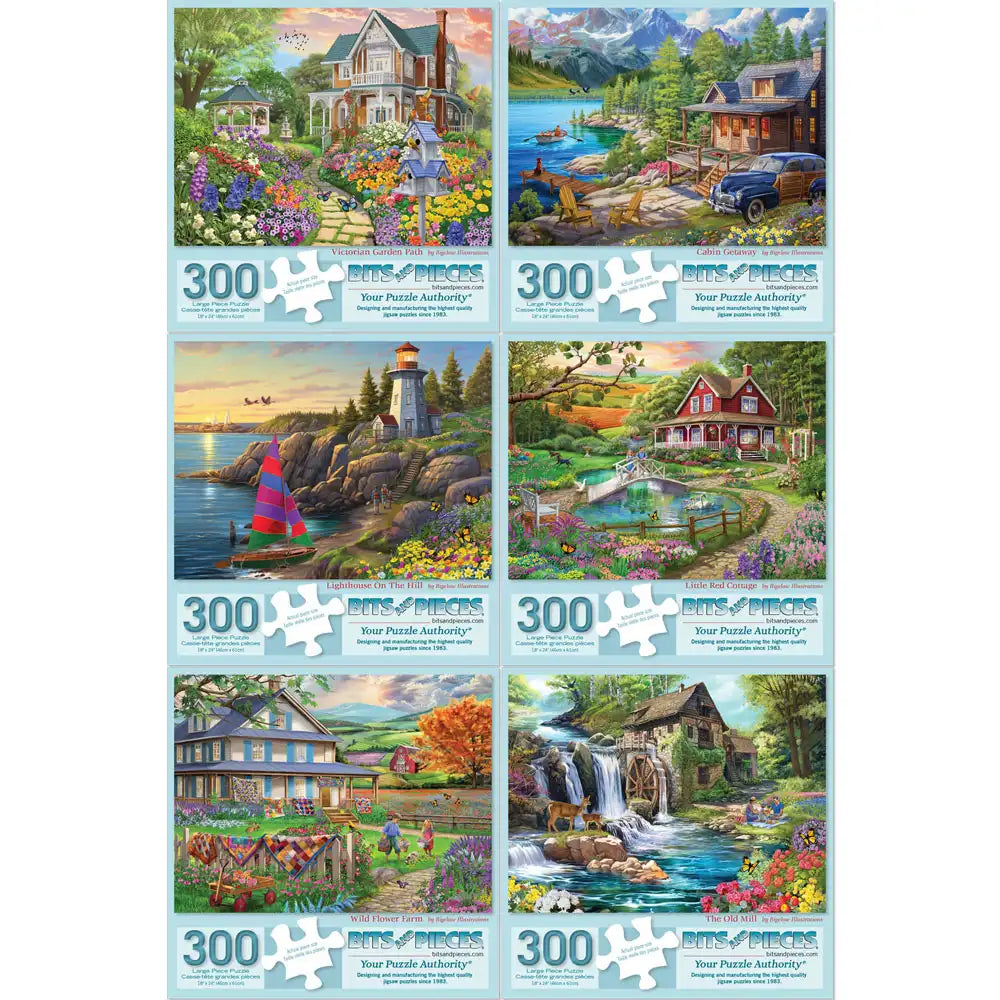 Set of 6 Bigelow Illustrations 300 Large Piece Jigsaw Puzzles