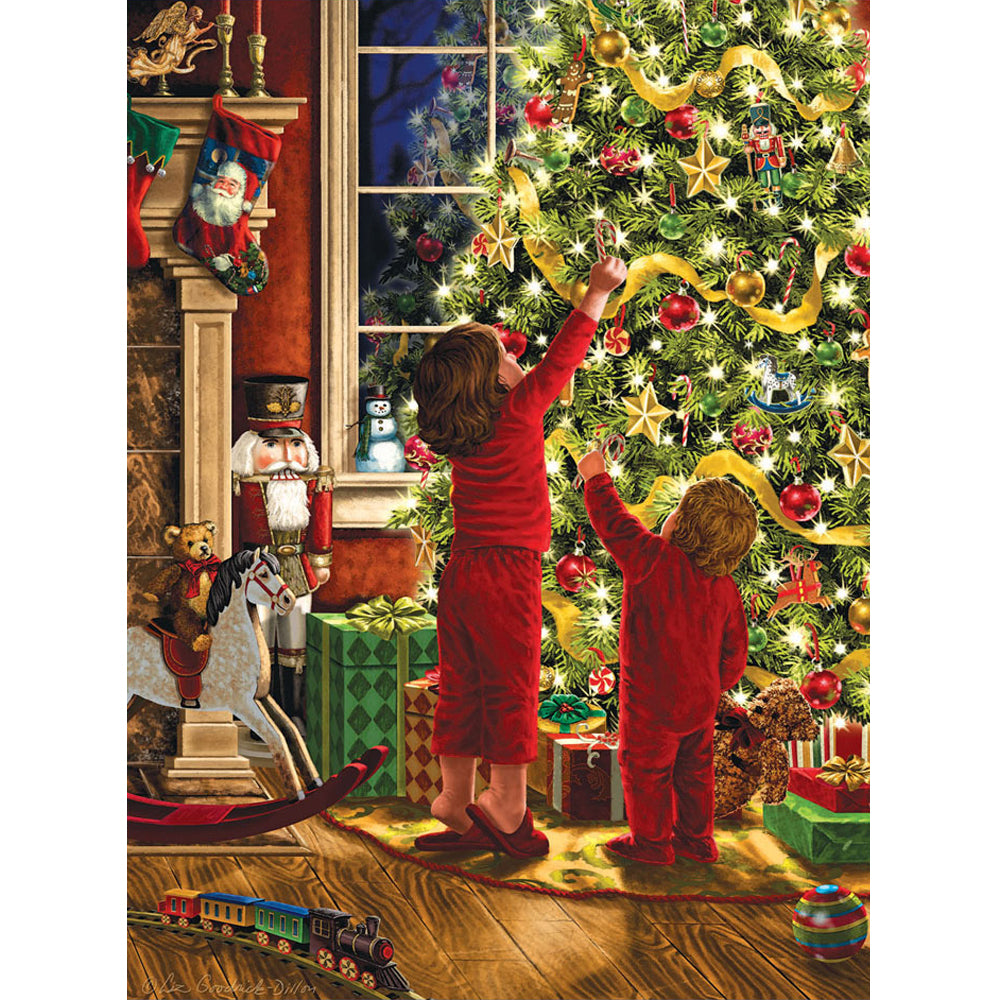 Children Decorating The Christmas Tree 500 Piece Glitter Effect Jigsaw Puzzle