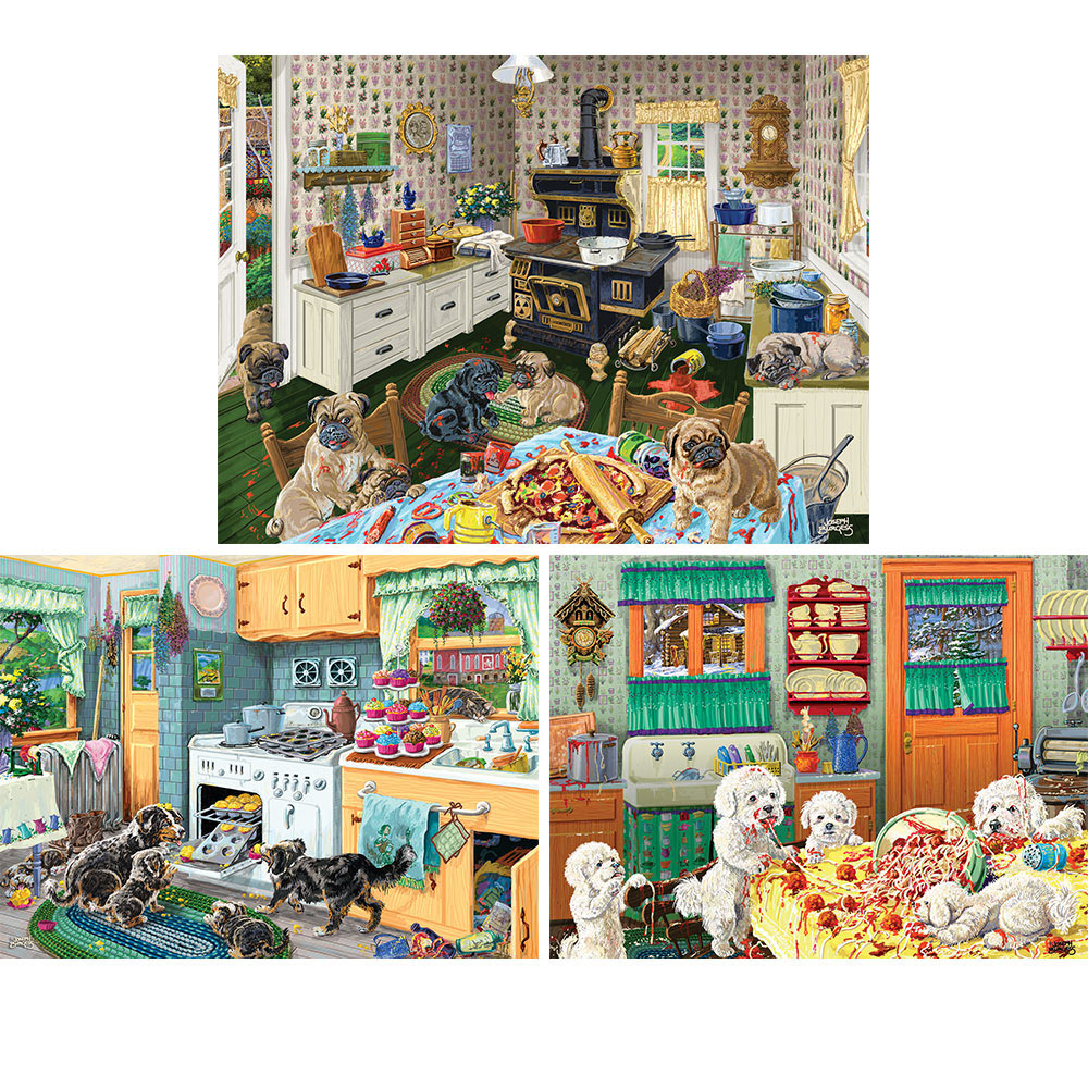 Set of 3: Dog Gone Good Fun 300 Large Piece Jigsaw Puzzles