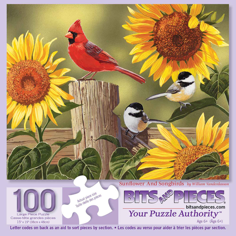 Sunflower And Songbirds 100 Large Piece Jigsaw Puzzle