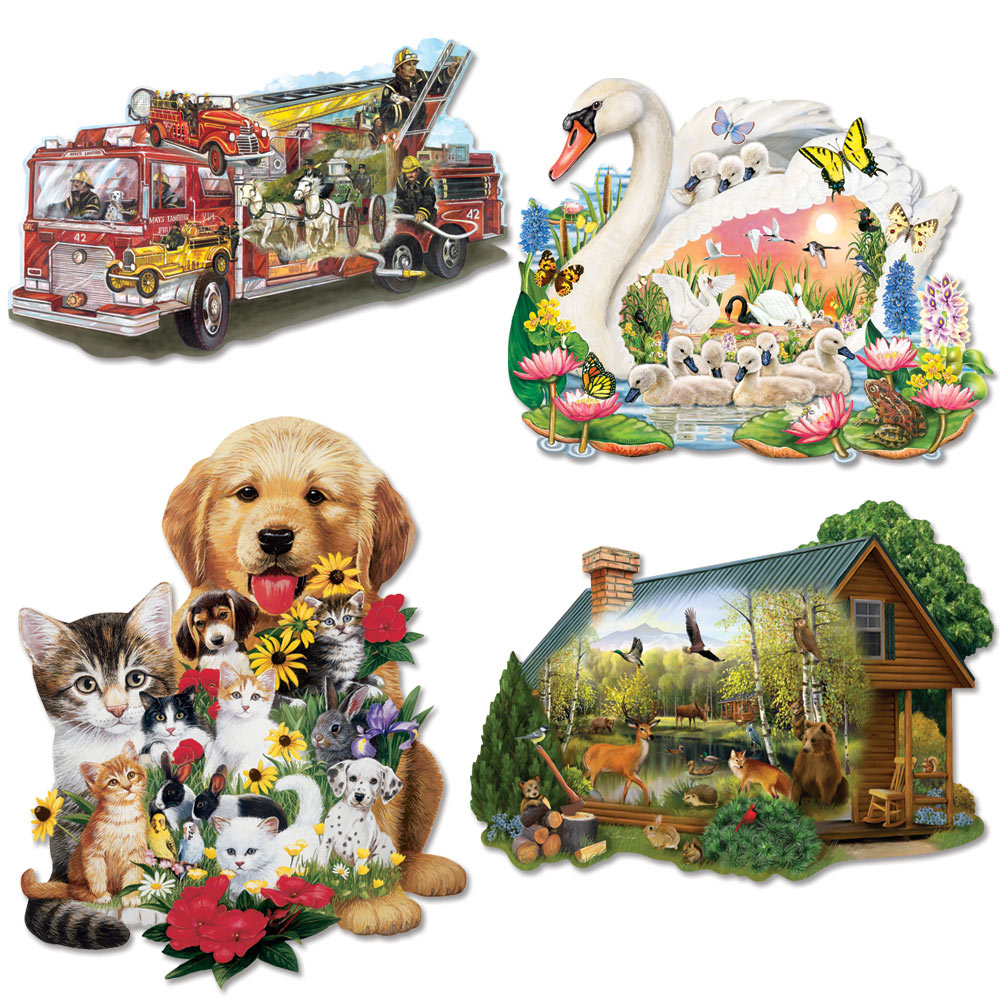 Set of 4: 750 Piece Shaped Jigsaw Puzzles