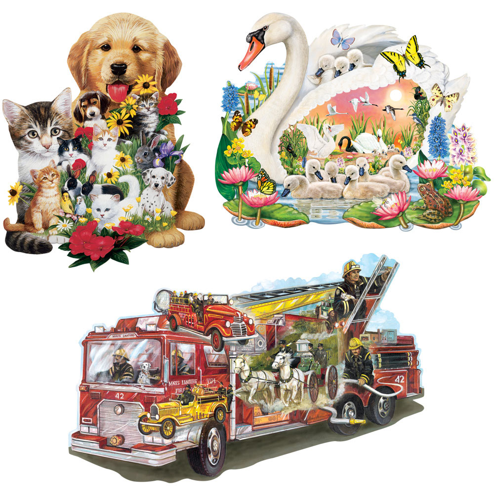 Set of 3: 750 Piece Shaped Jigsaw Puzzles