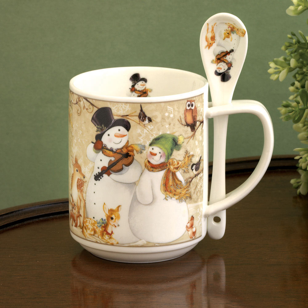 Ceramic Snowman Mug &amp; Spoon Set