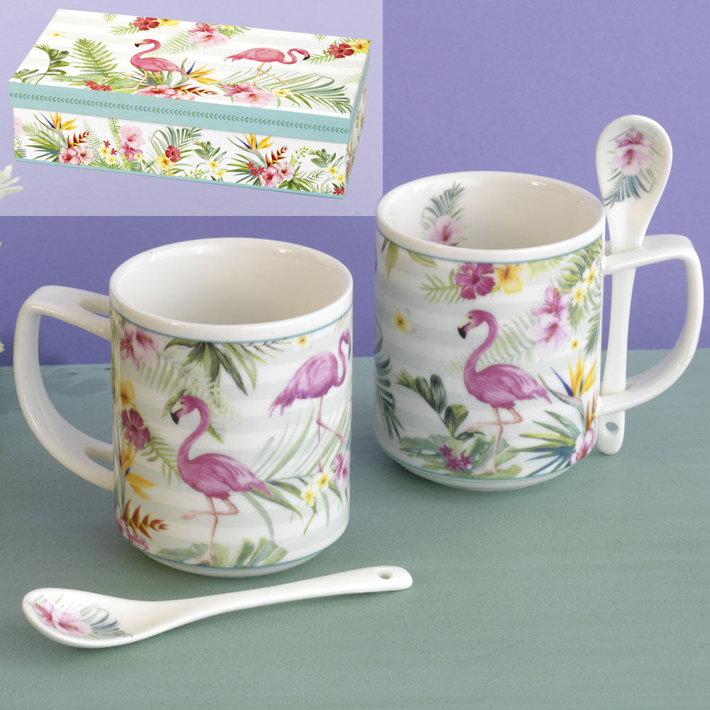Set of 2: Ceramic Flamingo Mug &amp; Spoon
