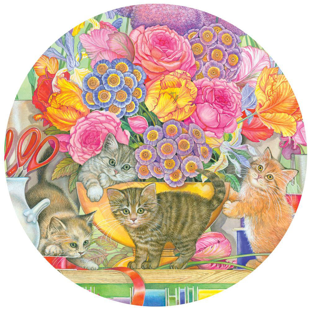 Flower Shop Kittens 500 Piece Round Jigsaw Puzzle