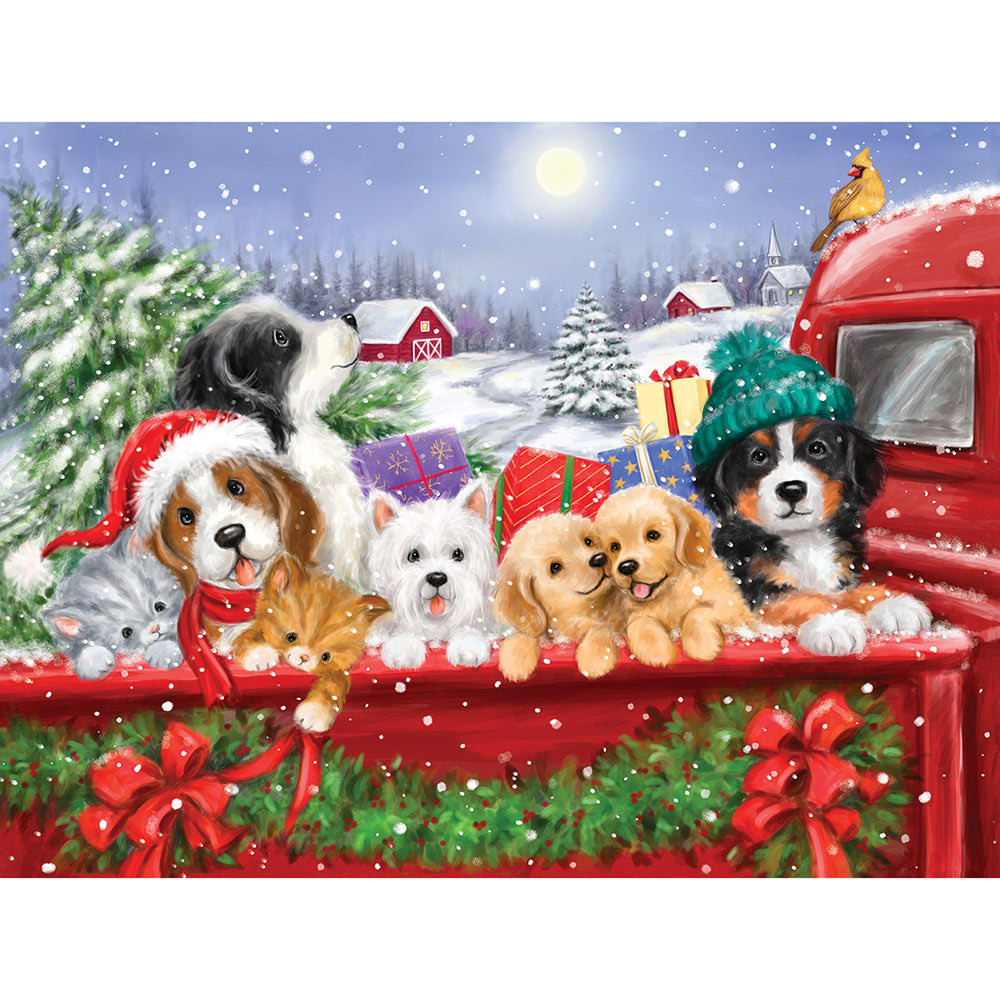 Christmas Puppies On A Truck 1000 Piece Jigsaw Puzzle