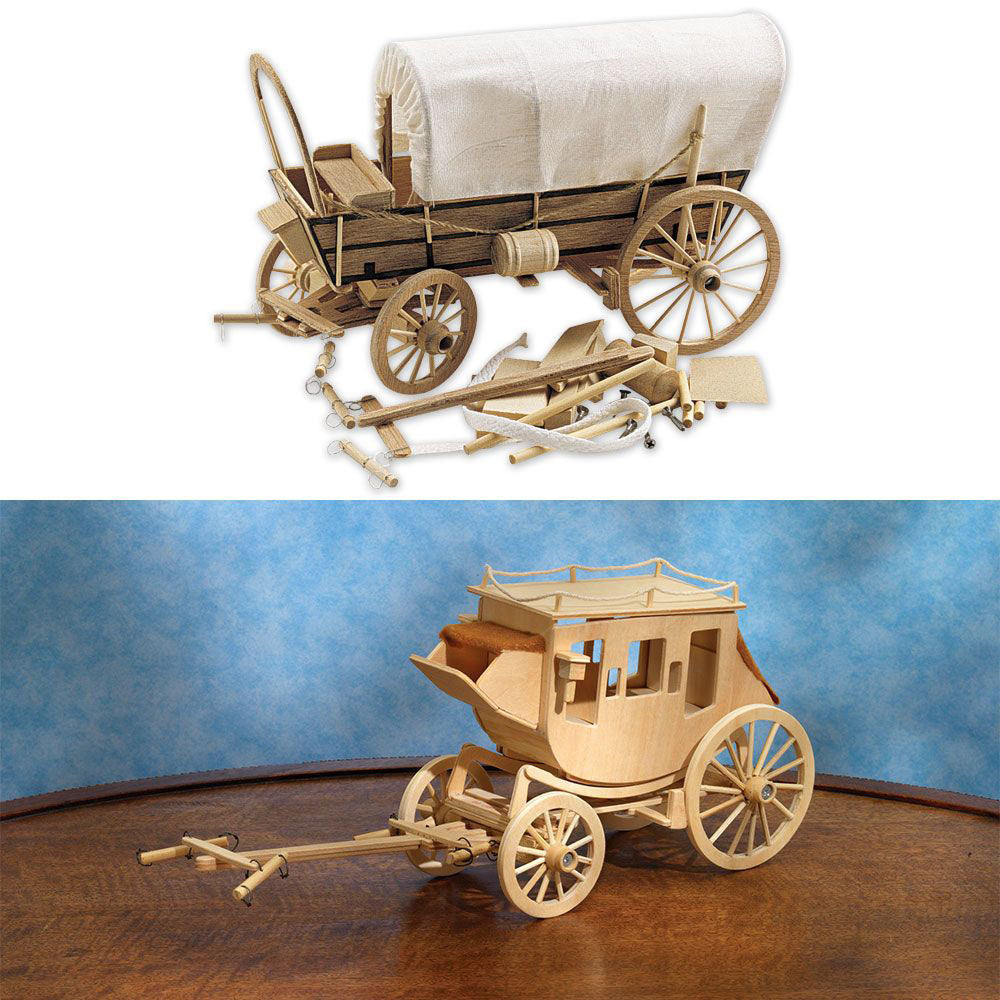 Set of 2: Covered Wagon and Western Stagecoach