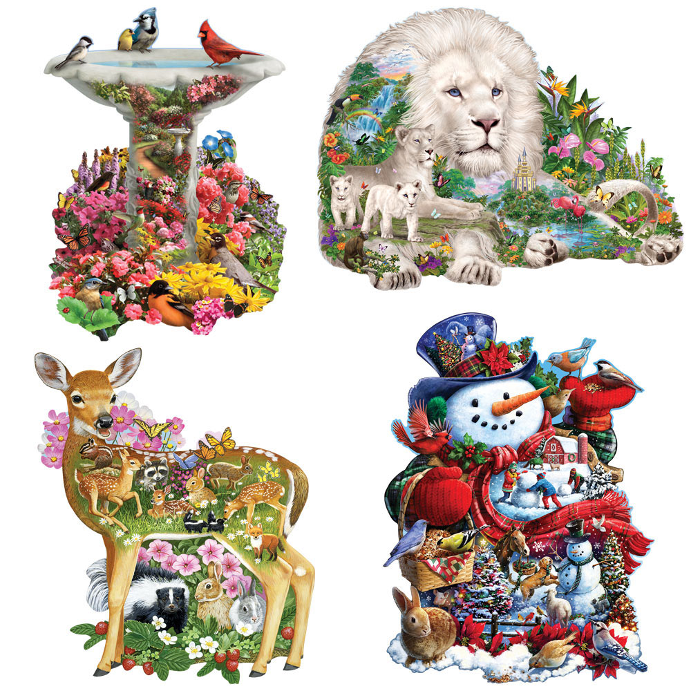 Set of 4 : 300 Large Piece Shaped Jigsaw Puzzles