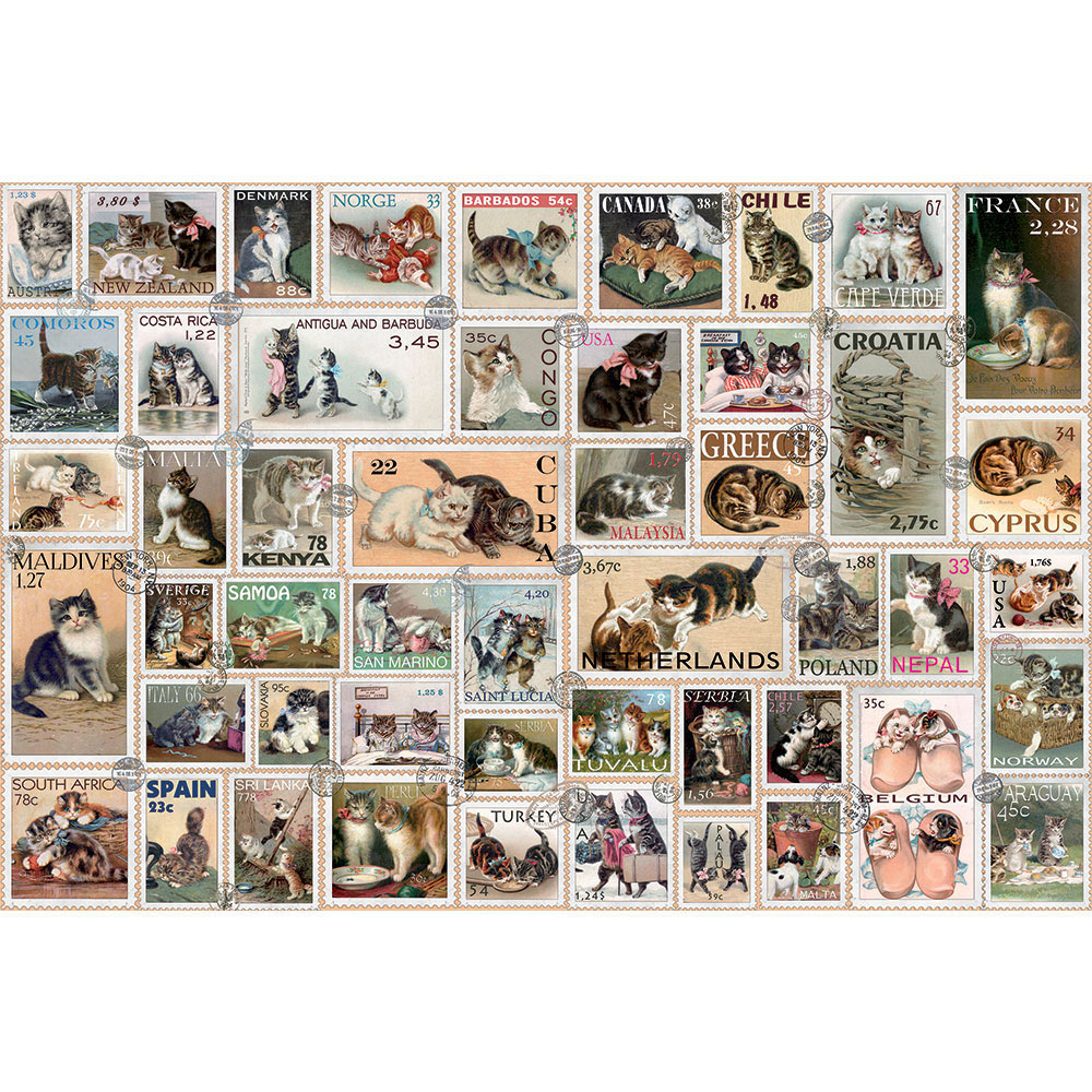 Cat Stamps Quilt 1000 Piece Giant Jigsaw Puzzle