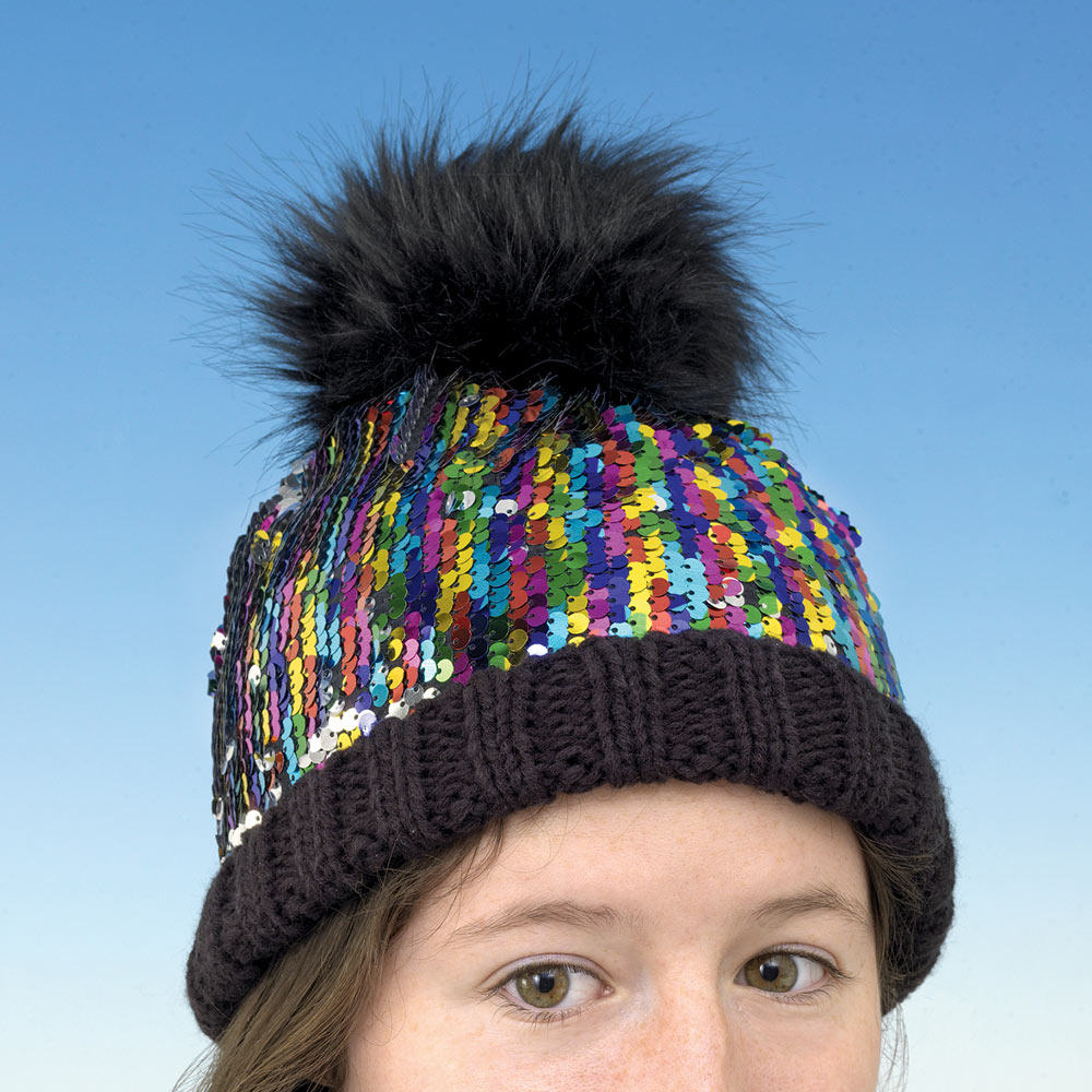 Sequined Pom-Pom Cap