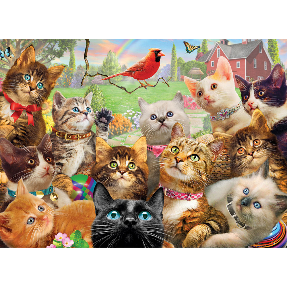 Kittens And Cardinal 500 Piece Giant Jigsaw Puzzle