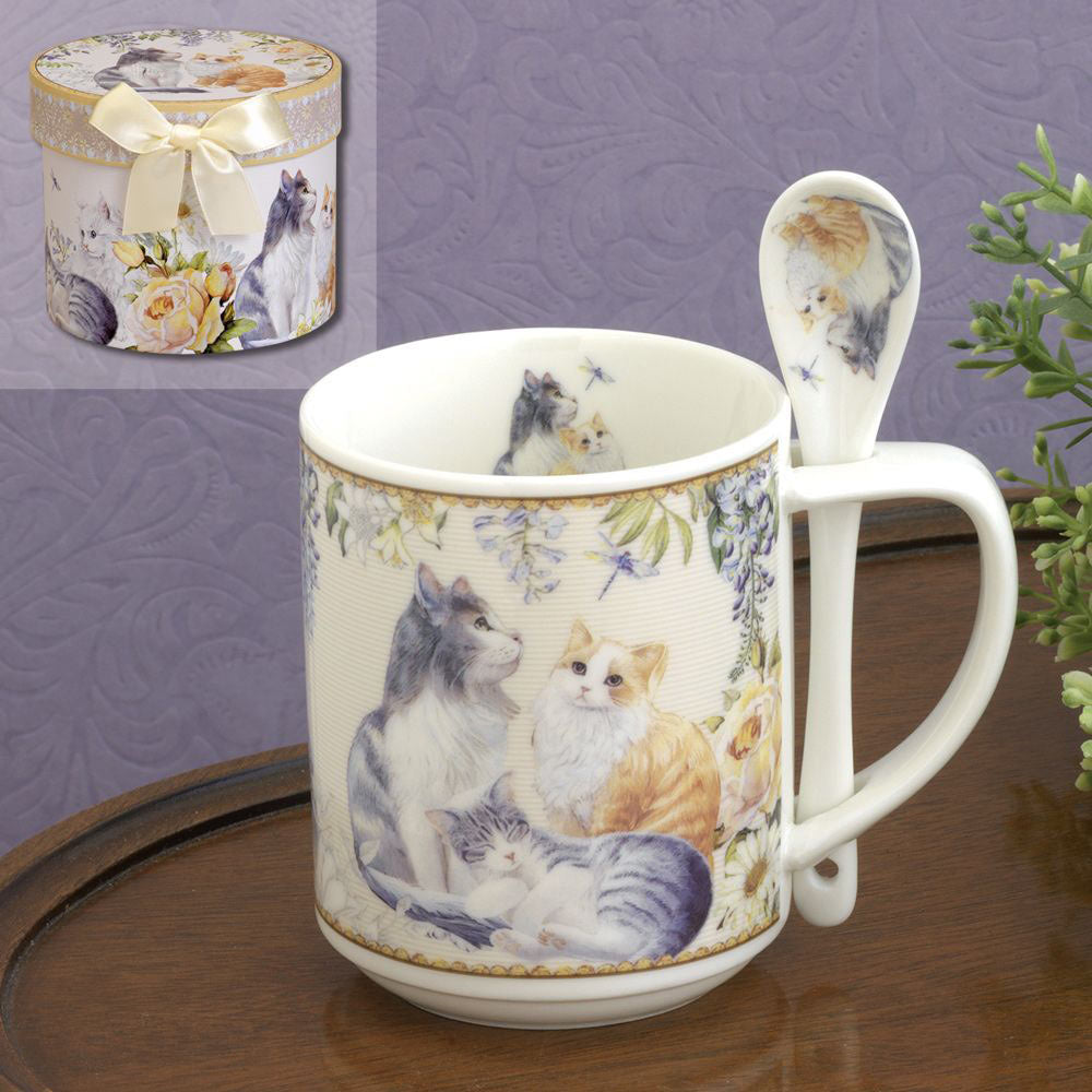 Porcelain Kittens Mug And Spoon Set