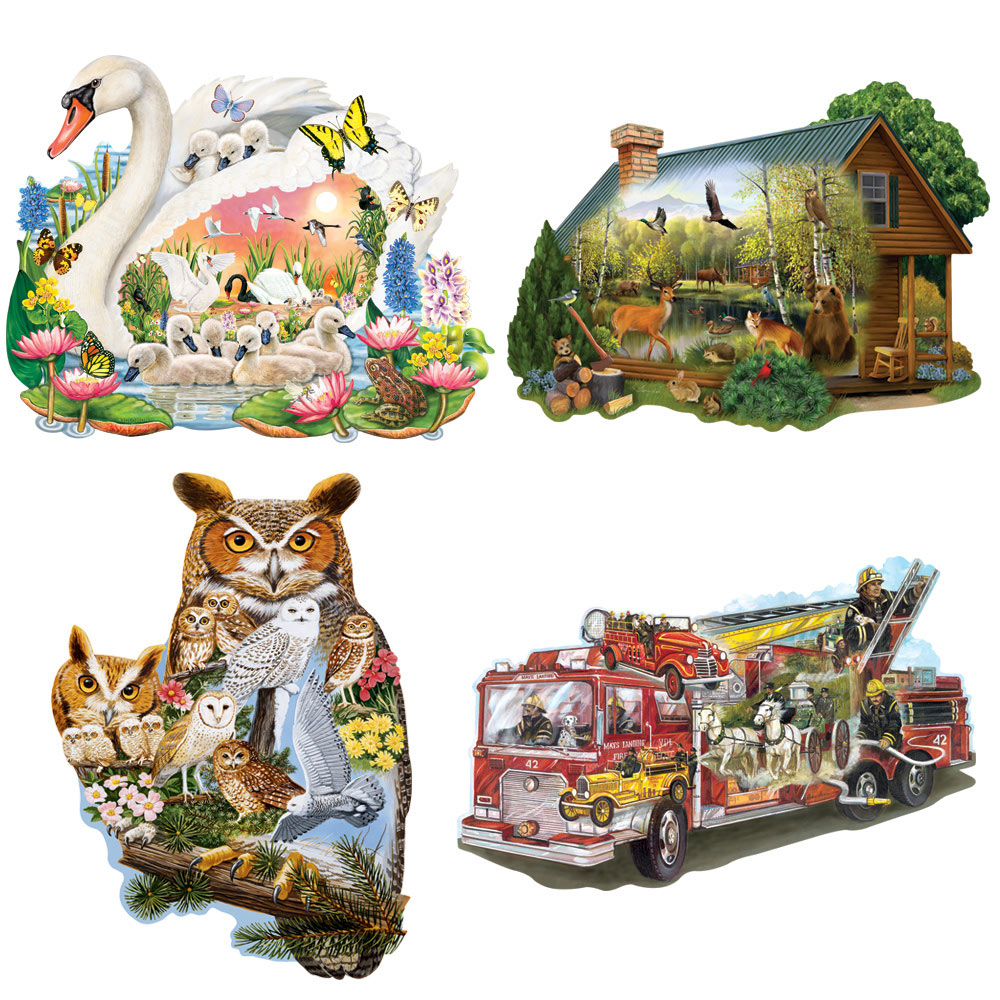 Set of 4 : 300 Large Piece Shaped Jigsaw Puzzles