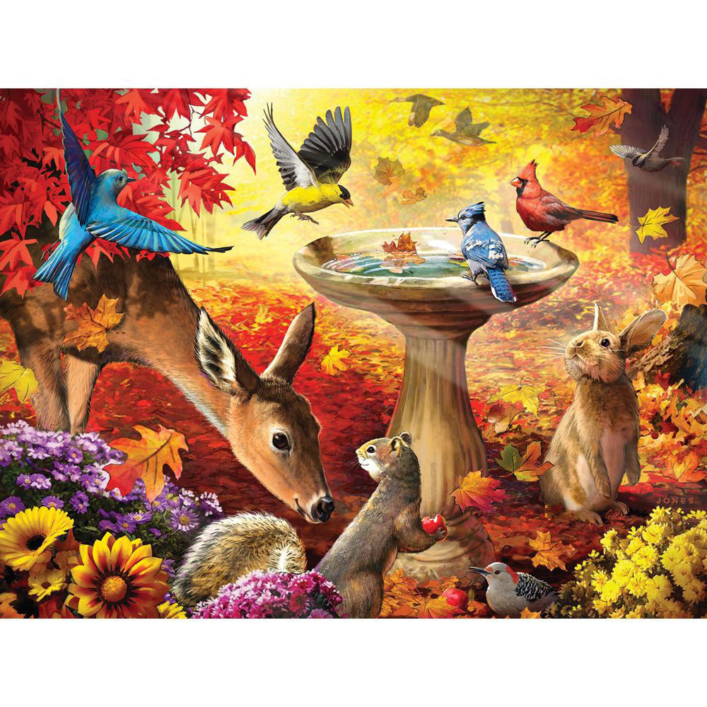 Autumn Birdbath 500 Piece Jigsaw Puzzle