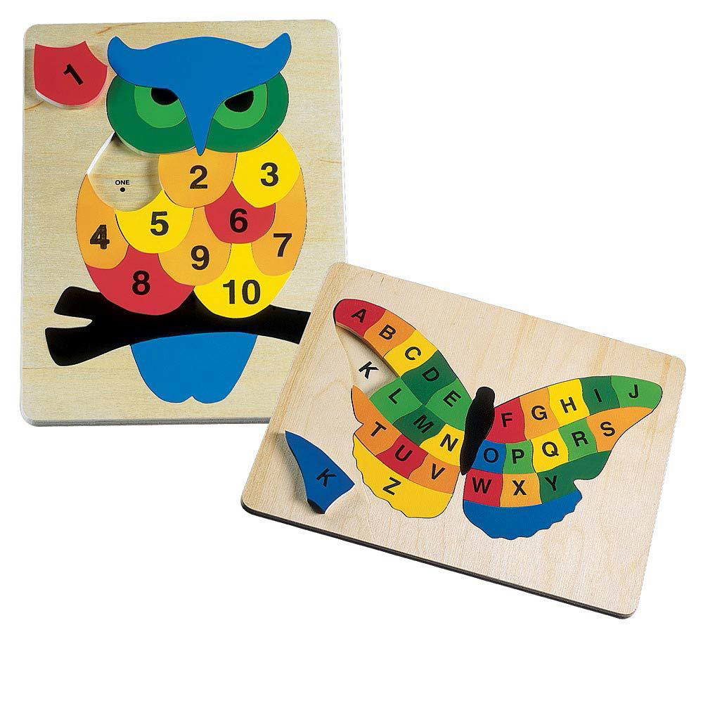 Set of 2: Counting Owl &amp; Alphabet Butterfly Wooden Puzzles