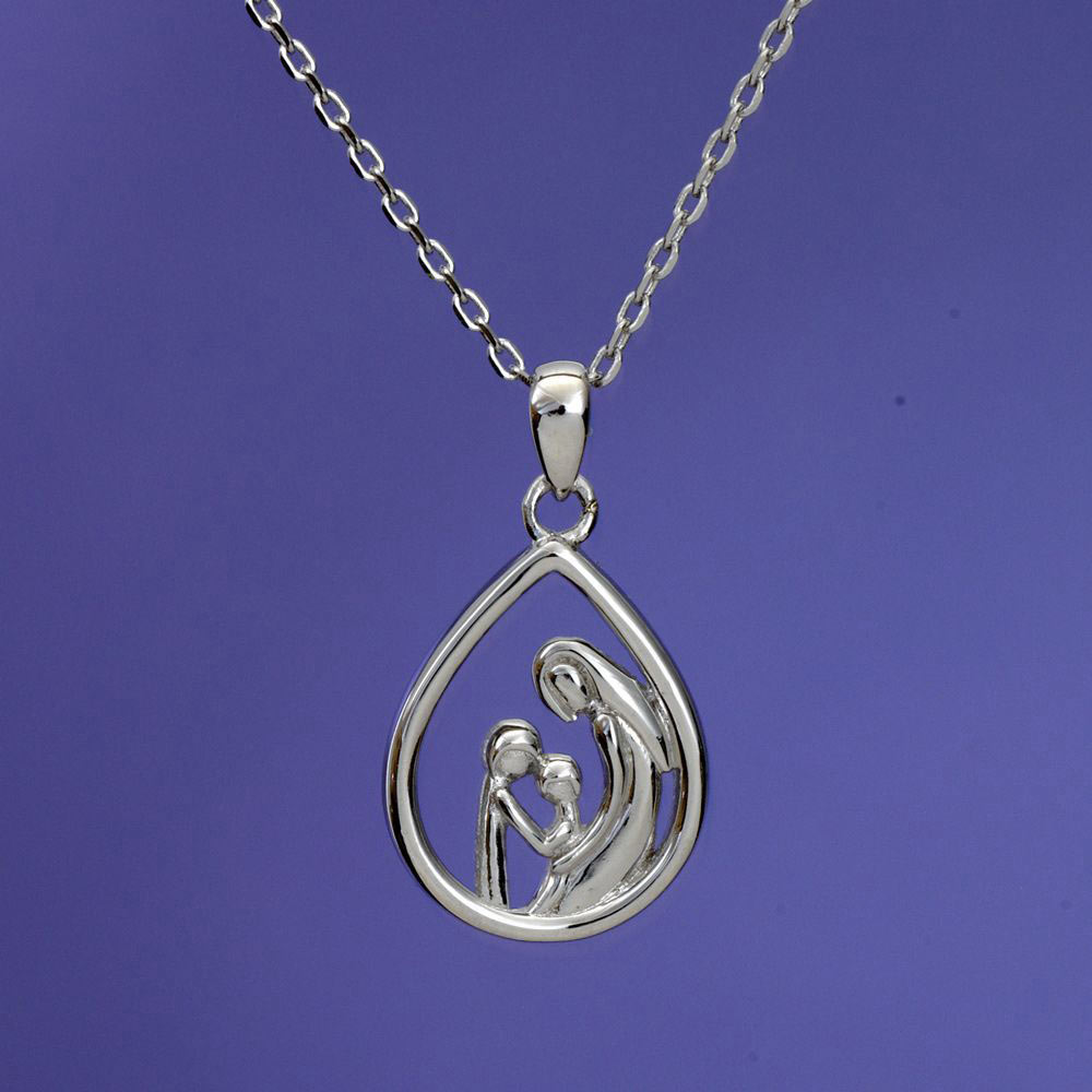 Mother &amp; 2 Child Sterling Pendant Necklace