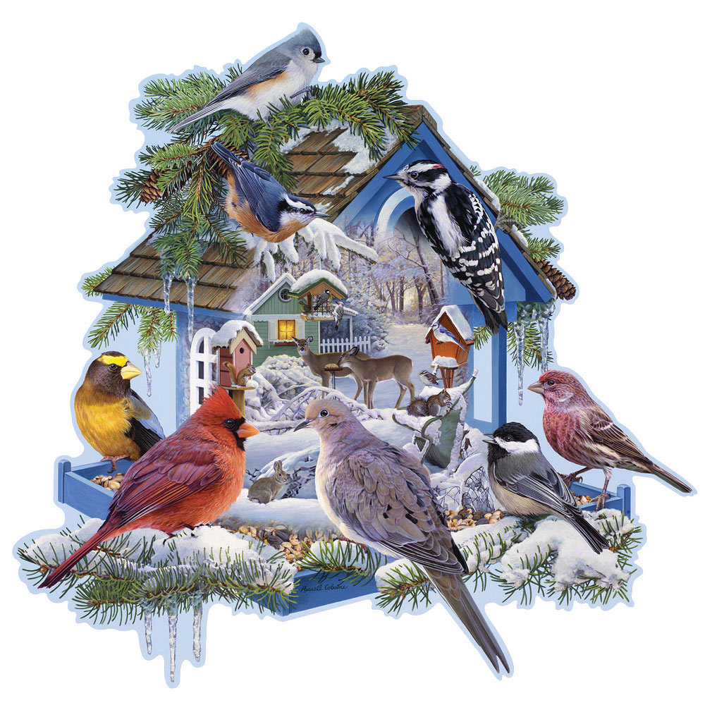 Winter Bird Feeder 300 Large Piece Shaped Jigsaw Puzzle