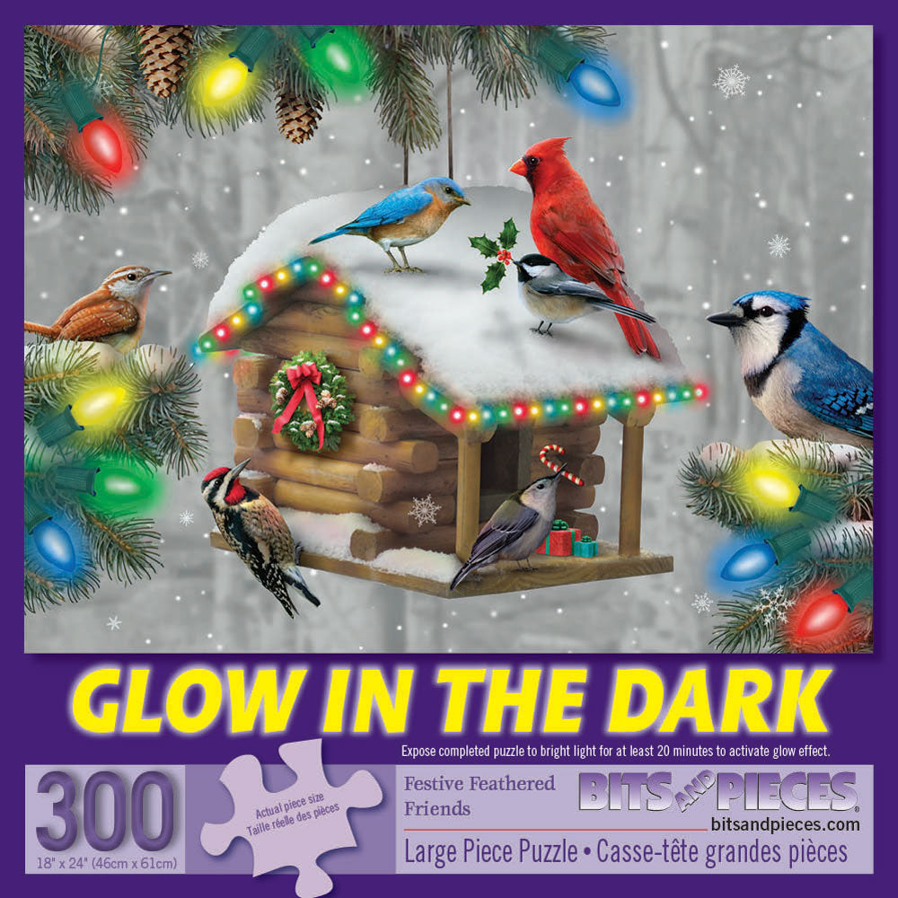 Festive Feathered Friends 300 Large Piece Glow-In-The-Dark Jigsaw Puzzle