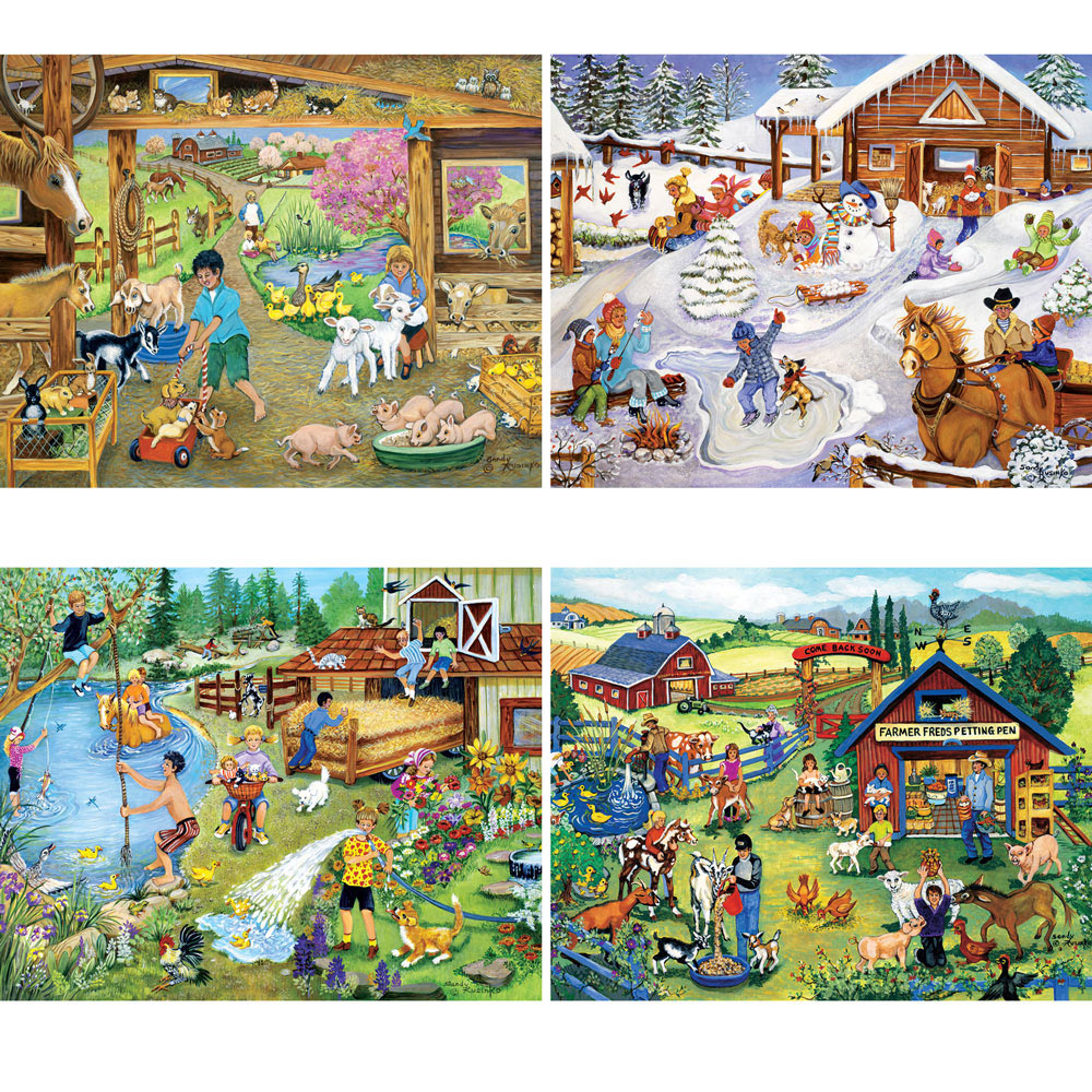 On The Farm 4-in-1 500 Piece Sandy Rusinko Jigsaw Puzzle Set