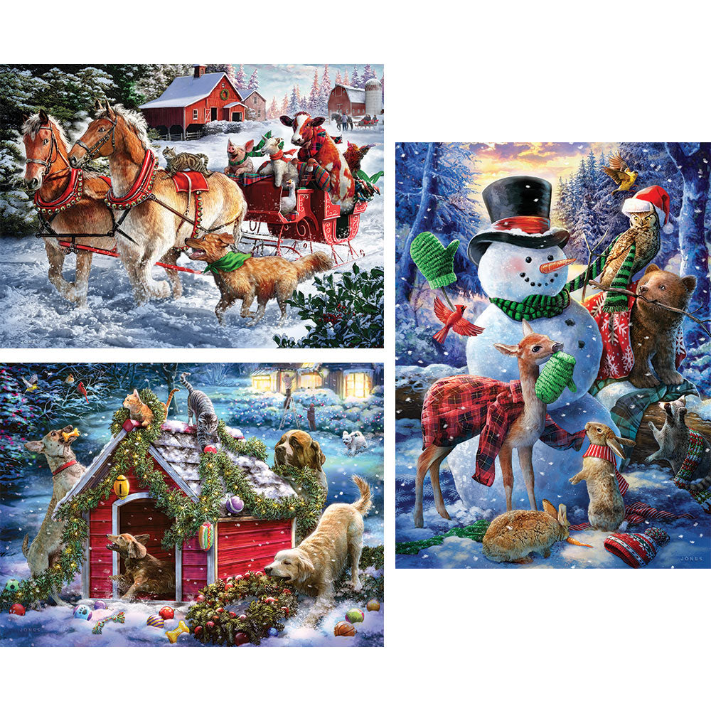 Set of 3: Larry Jones Holiday Fun 1000 Piece Jigsaw Puzzles