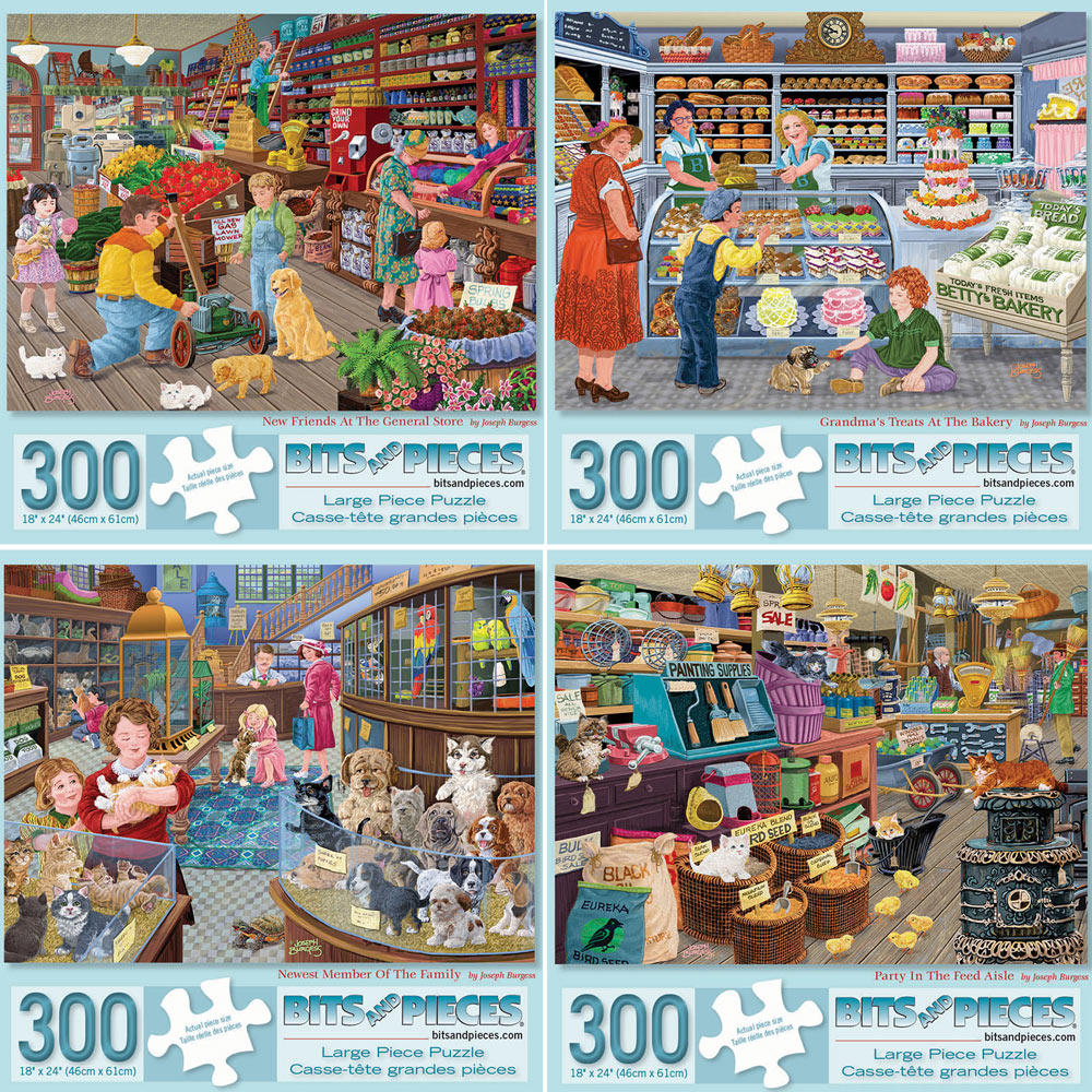 Set of 4: Joseph Burgess 300 Large Piece Jigsaw Puzzles