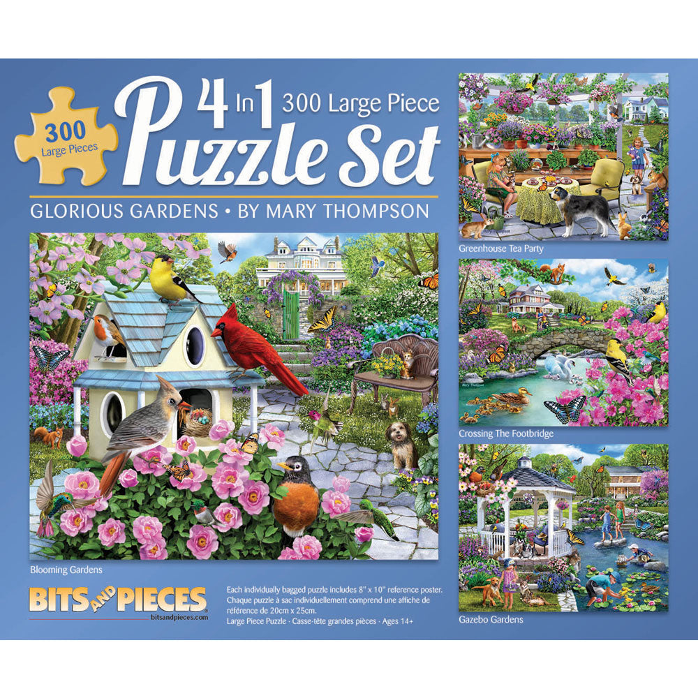 Glorious Gardens 4-in-1 Multi-Pack 300 Large Piece Puzzle Set