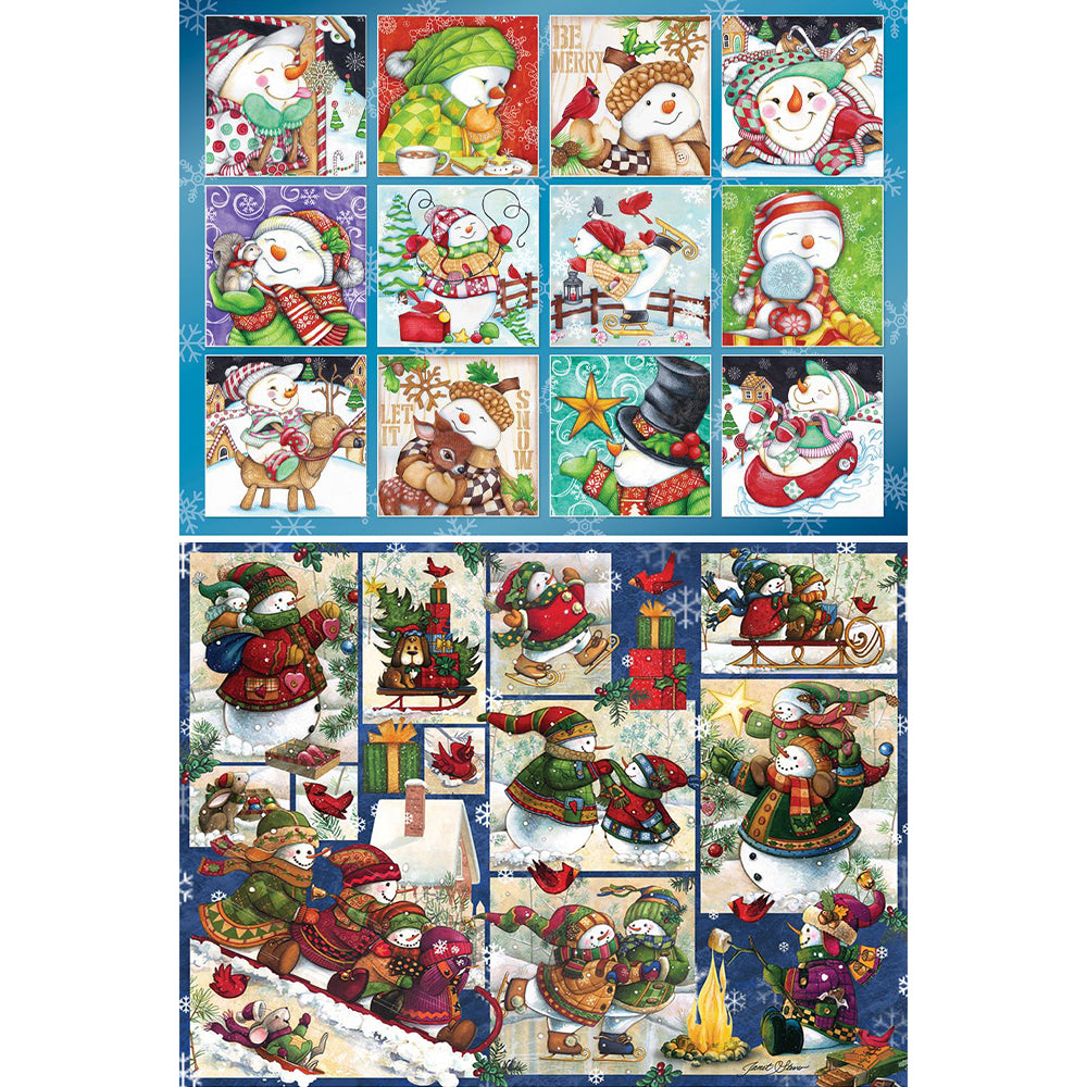 Set of 2: Snowman Quilt 500 Piece Jigsaw Puzzles