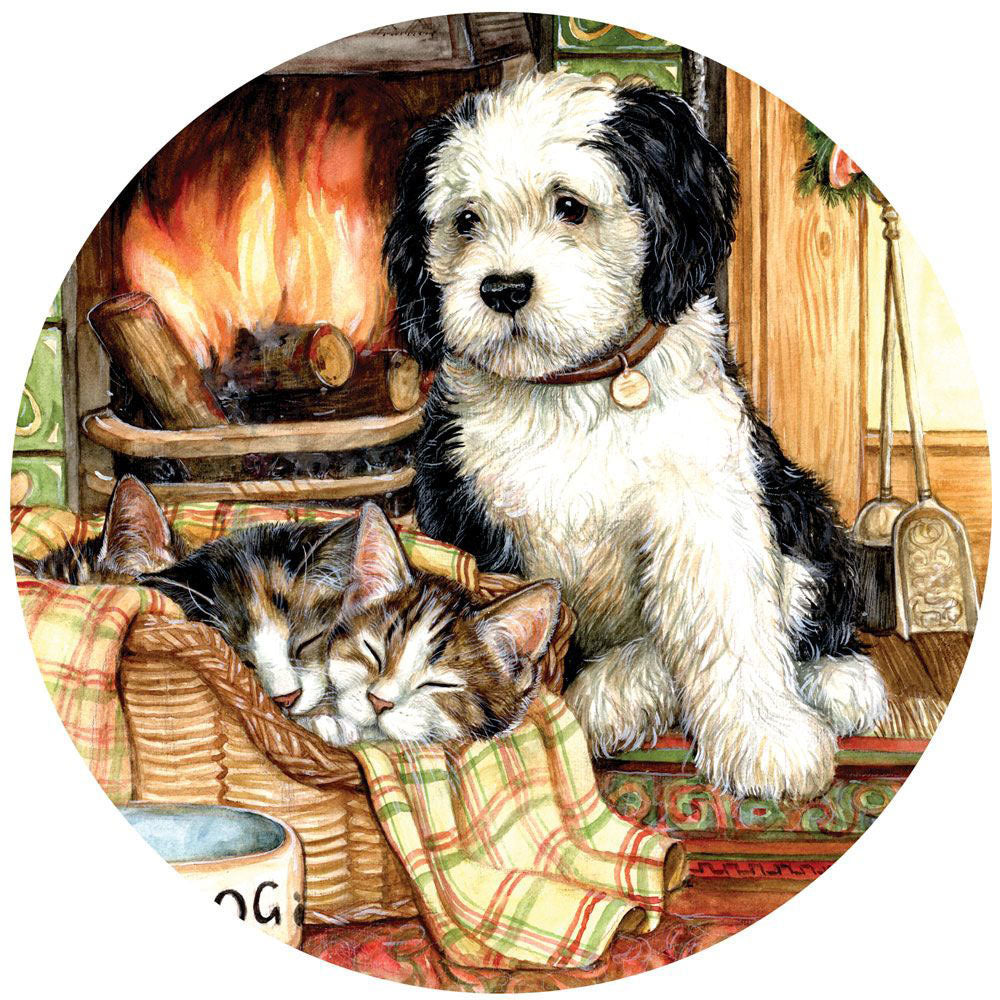 Resting By The Fire 1000 Piece Round Jigsaw Puzzle