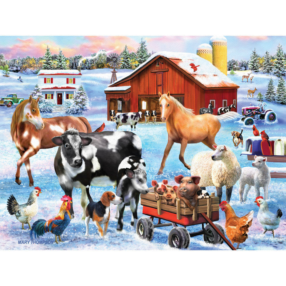 Snowy Farmyard Fun 500 Piece Jigsaw Puzzle
