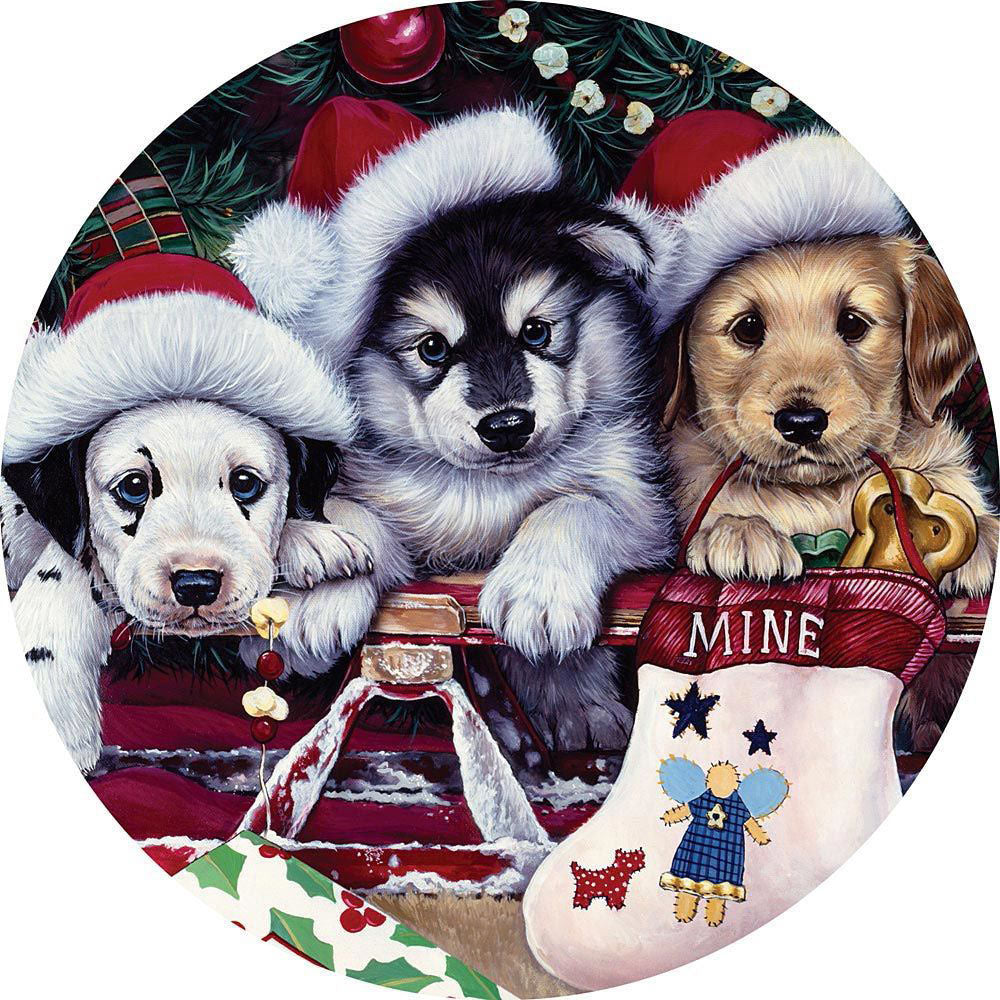 A Tail Wagging Christmas 1000 Piece Round Jigsaw Puzzle