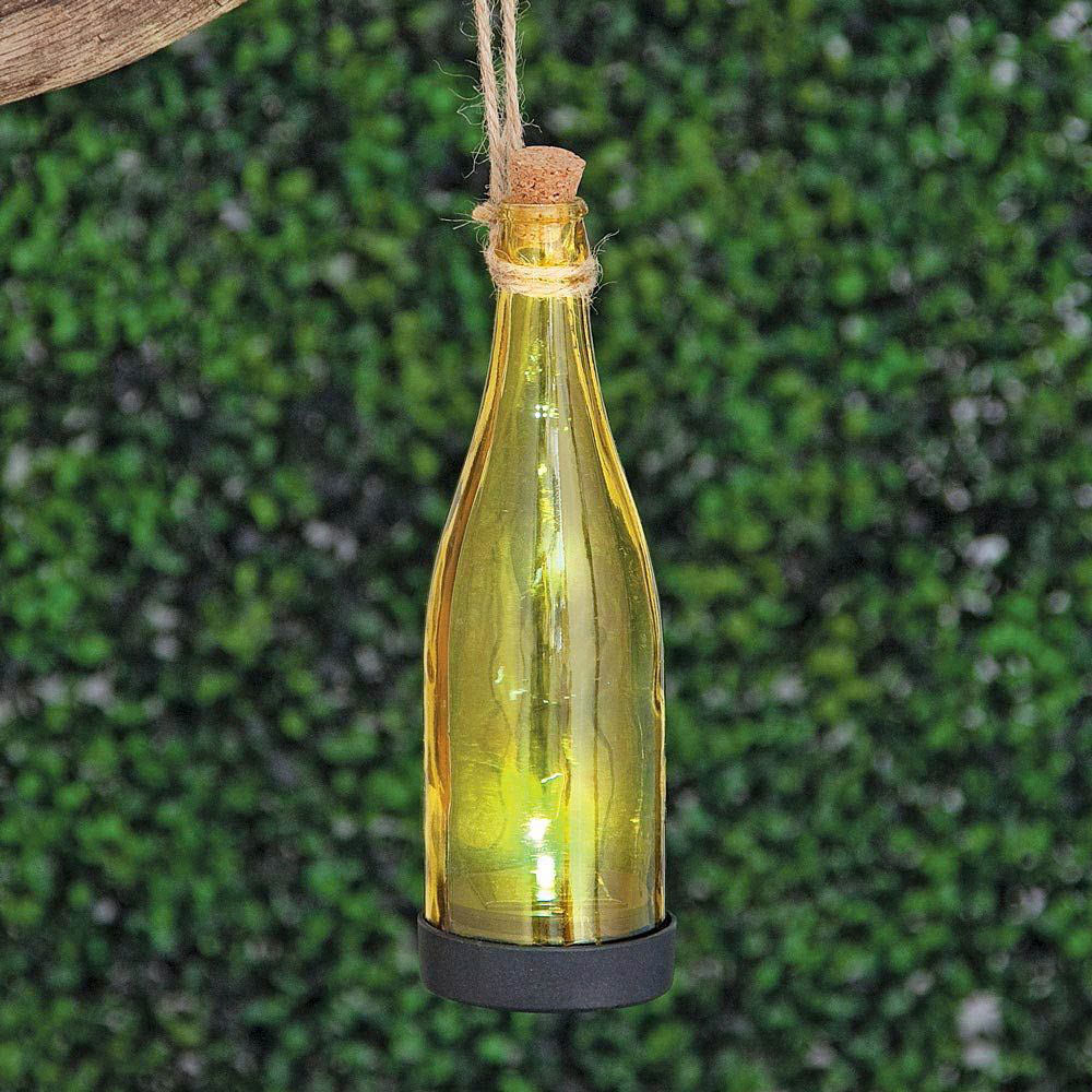 Yellow Solar Powered Hanging Glass Bottle