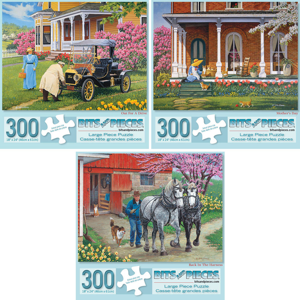 Set of 3: John Sloane 300 Large Piece Jigsaw Puzzles